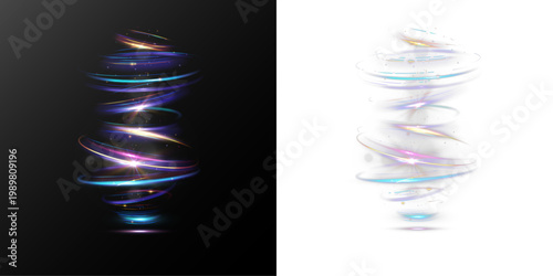 Light Vortex Spiral Neon Energy Swirl Glowing Lines Tornado Effect Futuristic Abstract Design Element Isolated on Transparent Background.
