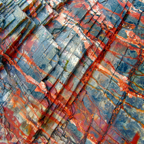 Rock formation shows layers of color and texture found in a natural setting during daylight hours