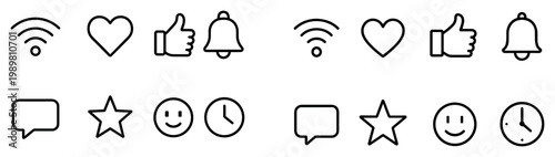 Social icons with heart thumb chat outline minimal