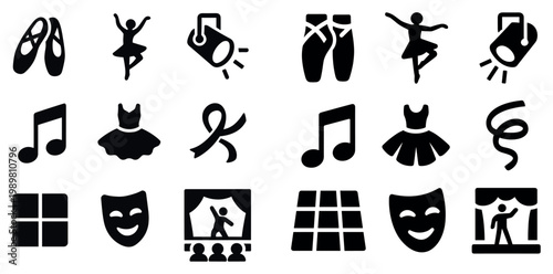 Ballet and theater icons with shoe dancer mask solid
