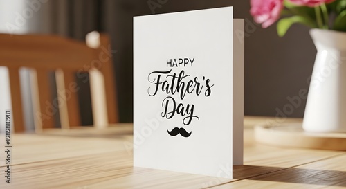 Father's day card displayed on a wooden surface with floral background