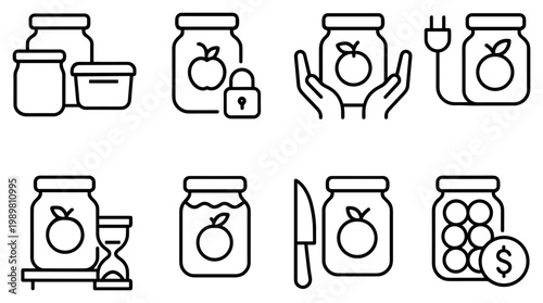 Food icons with jar apple hands minimal outline