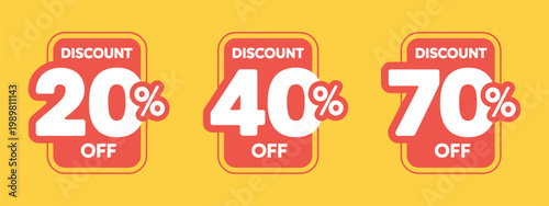 Set of discount label vector illustration, special offer sale banners with percentage off tags 20% 40% 70% discount sticker design elements for retail promotion