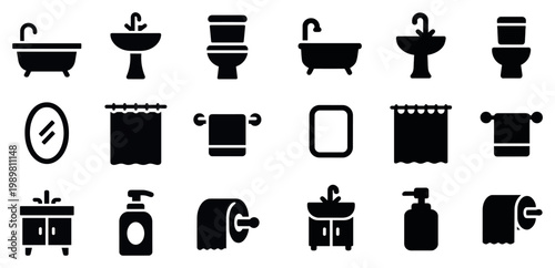 Bathroom icons with bathtub sink faucet minimal