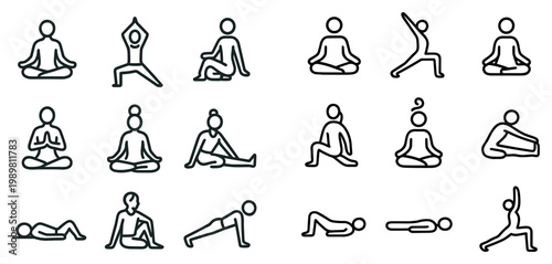 Wellness icons with yoga pose stretch outline