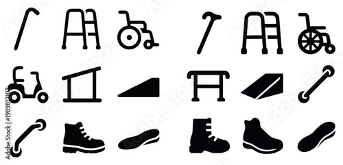 Accessibility icons with cane walker wheelchair minimal