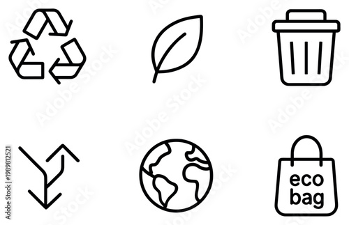 Eco icons with leaf recycle bag outline