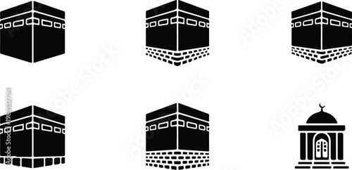 Kaaba Mecca Silhouette Icon Islamic Sacred Architecture Vector