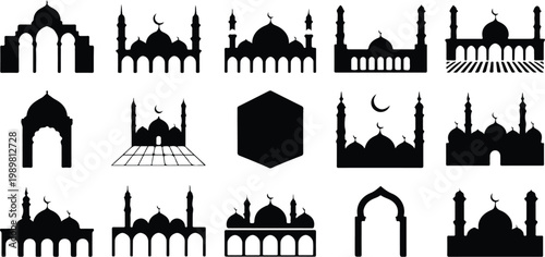 Kaaba Mecca Silhouette Icon Islamic Sacred Architecture Vector
