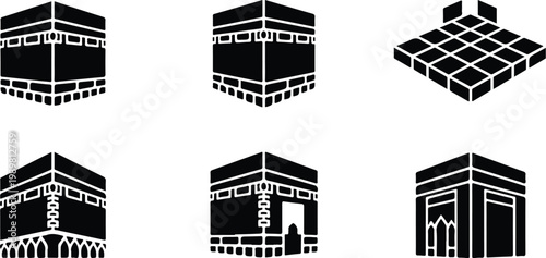 Kaaba Mecca Silhouette Icon Islamic Sacred Architecture Vector