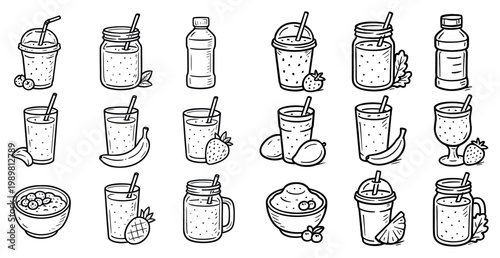 Drink icons with jar bottle cup sketch