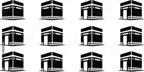 Kaaba Mecca Silhouette Icon Islamic Sacred Architecture Vector