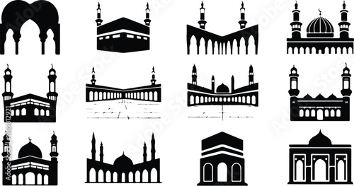 Kaaba Mecca Silhouette Icon Islamic Sacred Architecture Vector