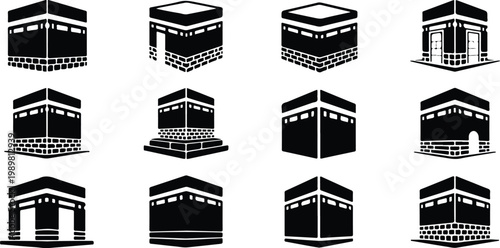 Kaaba Mecca Silhouette Icon Islamic Sacred Architecture Vector