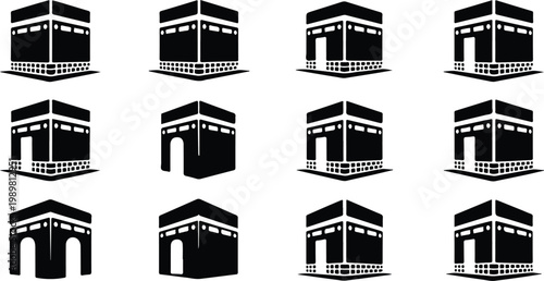 Kaaba Mecca Silhouette Icon Islamic Sacred Architecture Vector