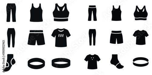 Sportswear icons with shorts bra tee minimal