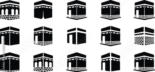 Kaaba Mecca Silhouette Icon Islamic Sacred Architecture Vector