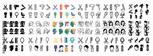 Hairdressing icons and hairstyles collection