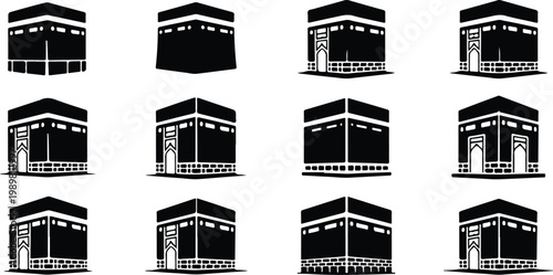 Kaaba Mecca Silhouette Icon Islamic Sacred Architecture Vector