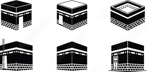Kaaba Mecca Silhouette Icon Islamic Sacred Architecture Vector