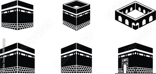 Kaaba Mecca Silhouette Icon Islamic Sacred Architecture Vector