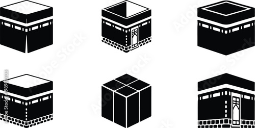 Kaaba Mecca Silhouette Icon Islamic Sacred Architecture Vector