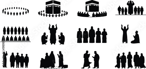 Kaaba Mecca Silhouette Icon Islamic Sacred Architecture Vector