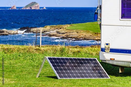 Solar photovoltaic panel at camper vehicle