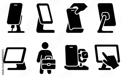 Device icons with phone stand tablet solid minimal