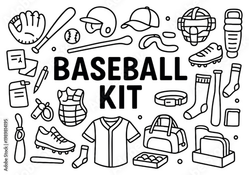 Baseball icons with bat glove and cap minimal