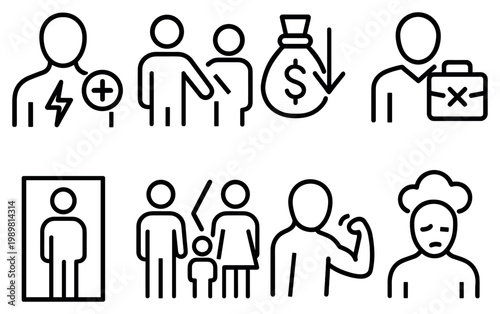 Human icons with person group briefcase outline