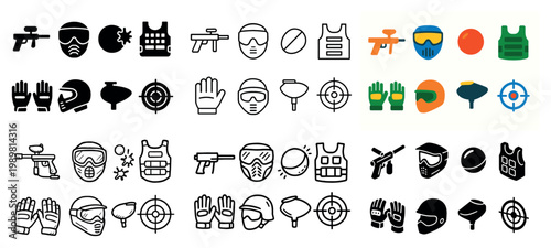 Paintball icons and equipment set