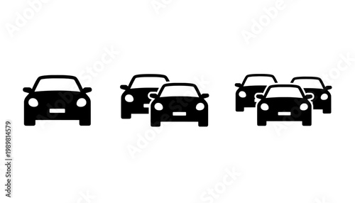 A row of cars driving on a road in a simple graphic illustration