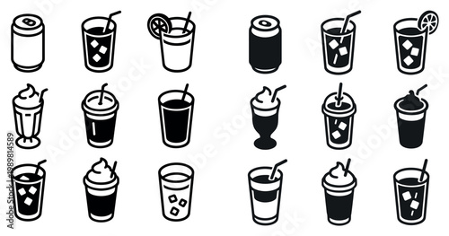 Beverage icons with cup glass can minimal outline