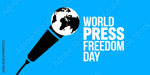 World Press Freedom Day graphic featuring microphone with globe symbol