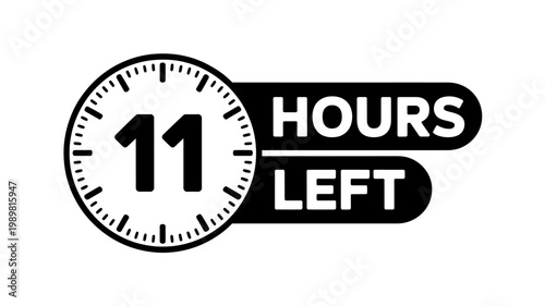 Clock face displaying eleven hours remaining with text indicating countdown time left for a sale or event