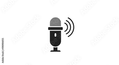 Black Microphone with Sound Waves Emitting.