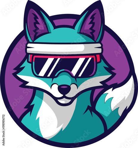Stylized cartoon fox mascot wearing retro sunglasses and a headband.