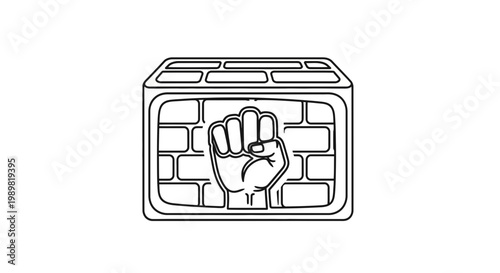 Fist punching through brick wall strongly.