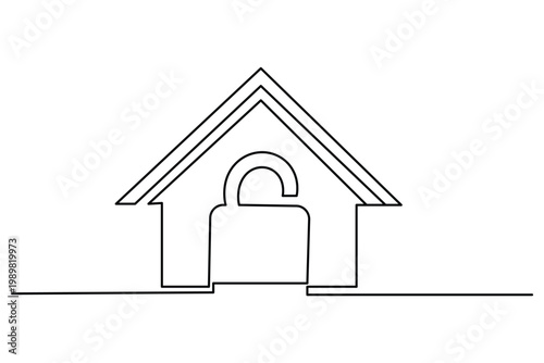 House security lock icon in continuous line minimalist outline style