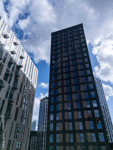 Window Washers On Skyscraper in Salford, Greater Manchester