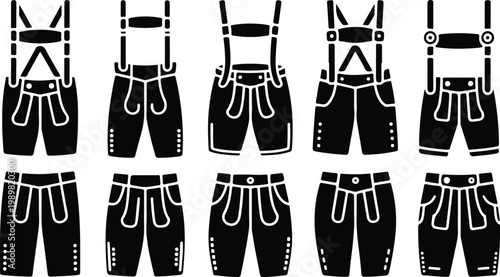 Lederhosen Silhouette Icon Collection Set