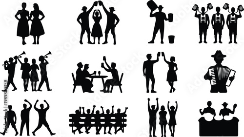 Lederhosen Silhouette Icon Collection Set