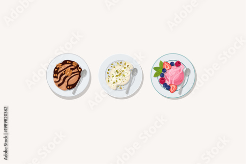 Gourmet Ice Cream Collection Set with Various Toppings Top View