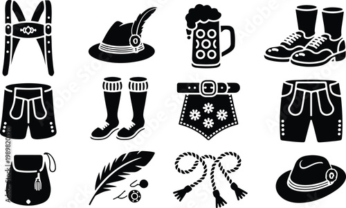 Lederhosen Silhouette Icon Collection Set
