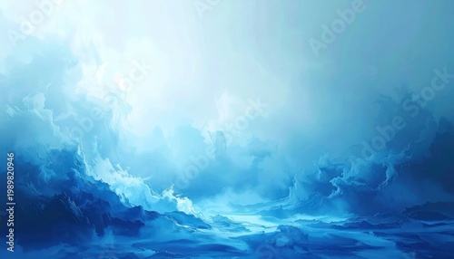 Abstract Blue Swirling Clouds and Watery Depths.