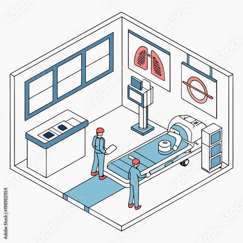 Medical imaging diagnostic suite with ct scanner and staff hospital diagnostic healthcare radiology technician equipment examination medicine research technology treatment professional