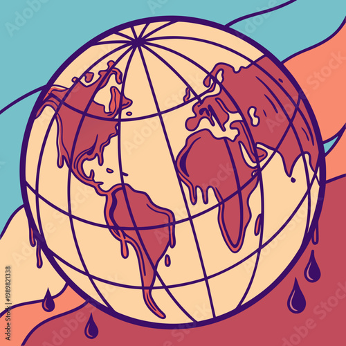 Climate change concept map with melting continents environment pollution illustration sustainability conservation degradation temperature disaster geography ecosystem protection awareness