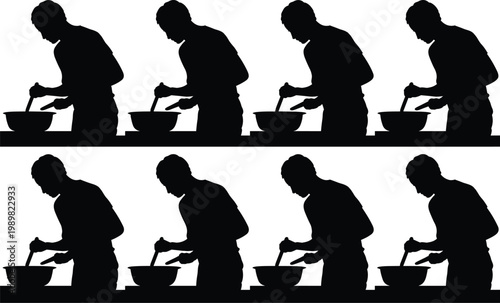 Black silhouettes, people working, industrial workers, laborers, manufacturing icons, vector set