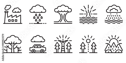 Environmental Issues and Nature Line Icon Set